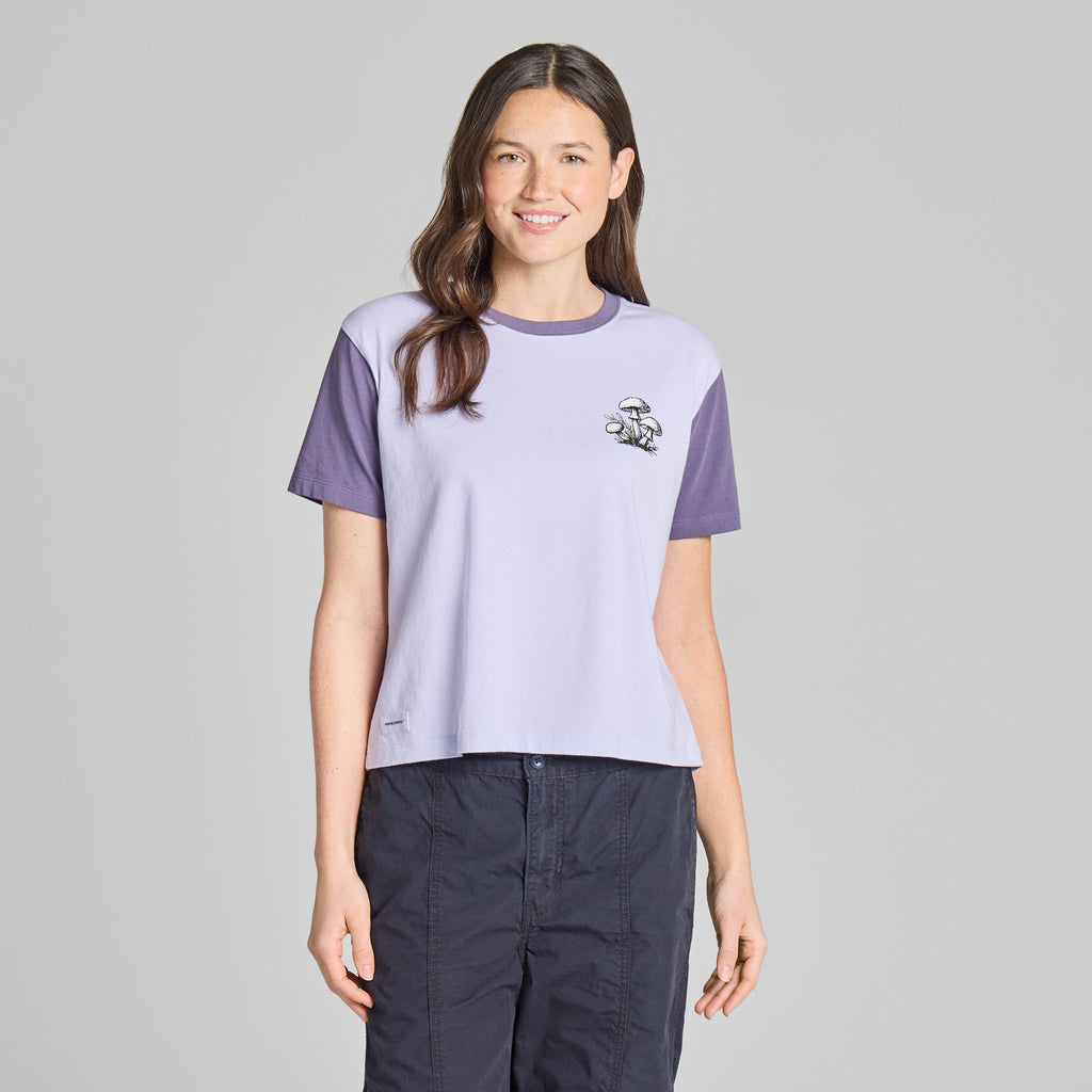 Women's Botanical Mushroom Grid Short Sleeve Crusher Boxy product image 1