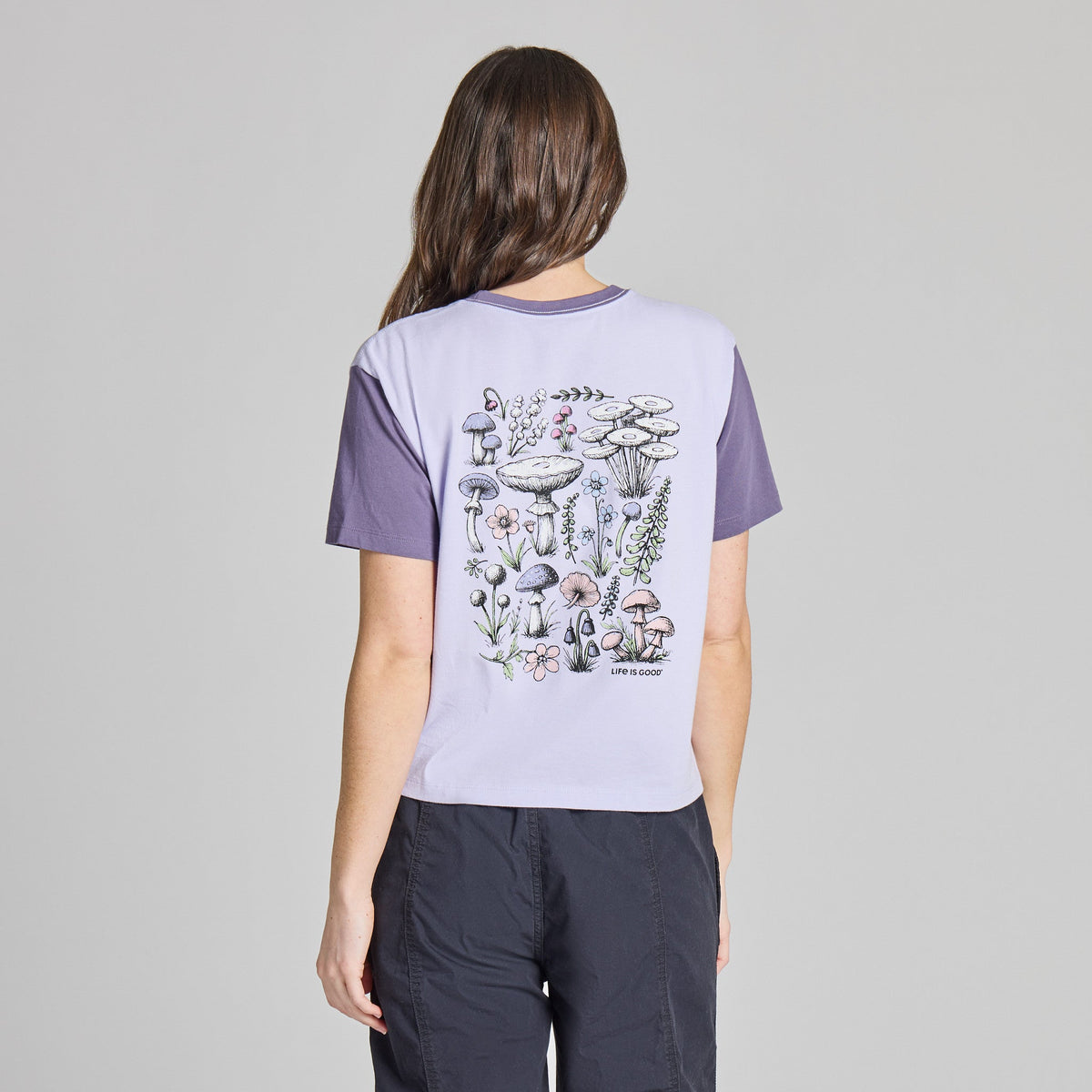 Women's Botanical Mushroom Grid Short Sleeve Crusher Boxy product image 3
