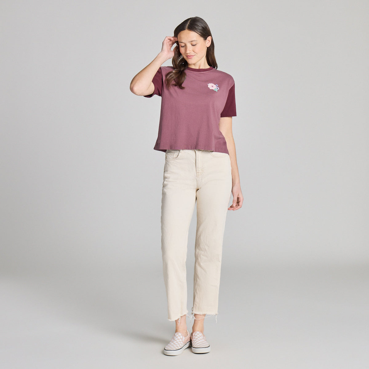 Women's Wildflower Garden Grid Short Sleeve Crusher Boxy Tee product image 6