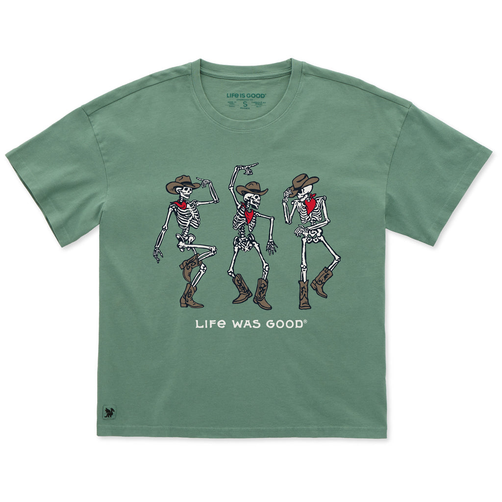Women's Dancing Cowboy Skeletons Short Sleeve Oversized Crusher Tee