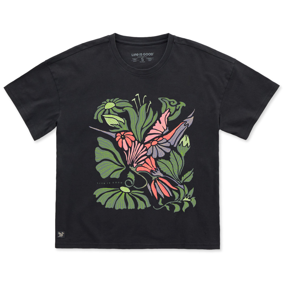 Women's Hummingbird Flowers Short Sleeve Oversized Crusher product image 1