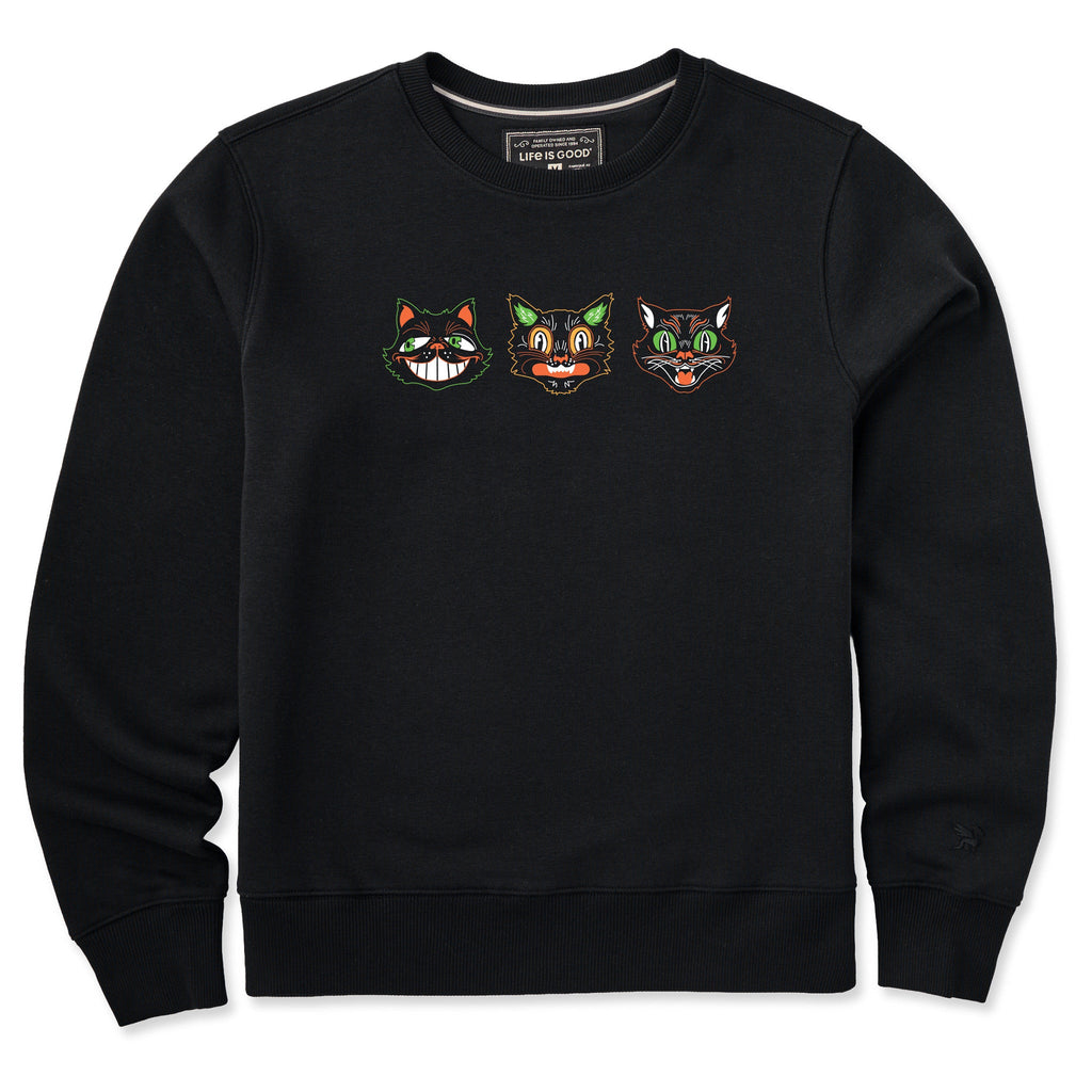 Women's Retro Halloween Cats Good Vibes Crew