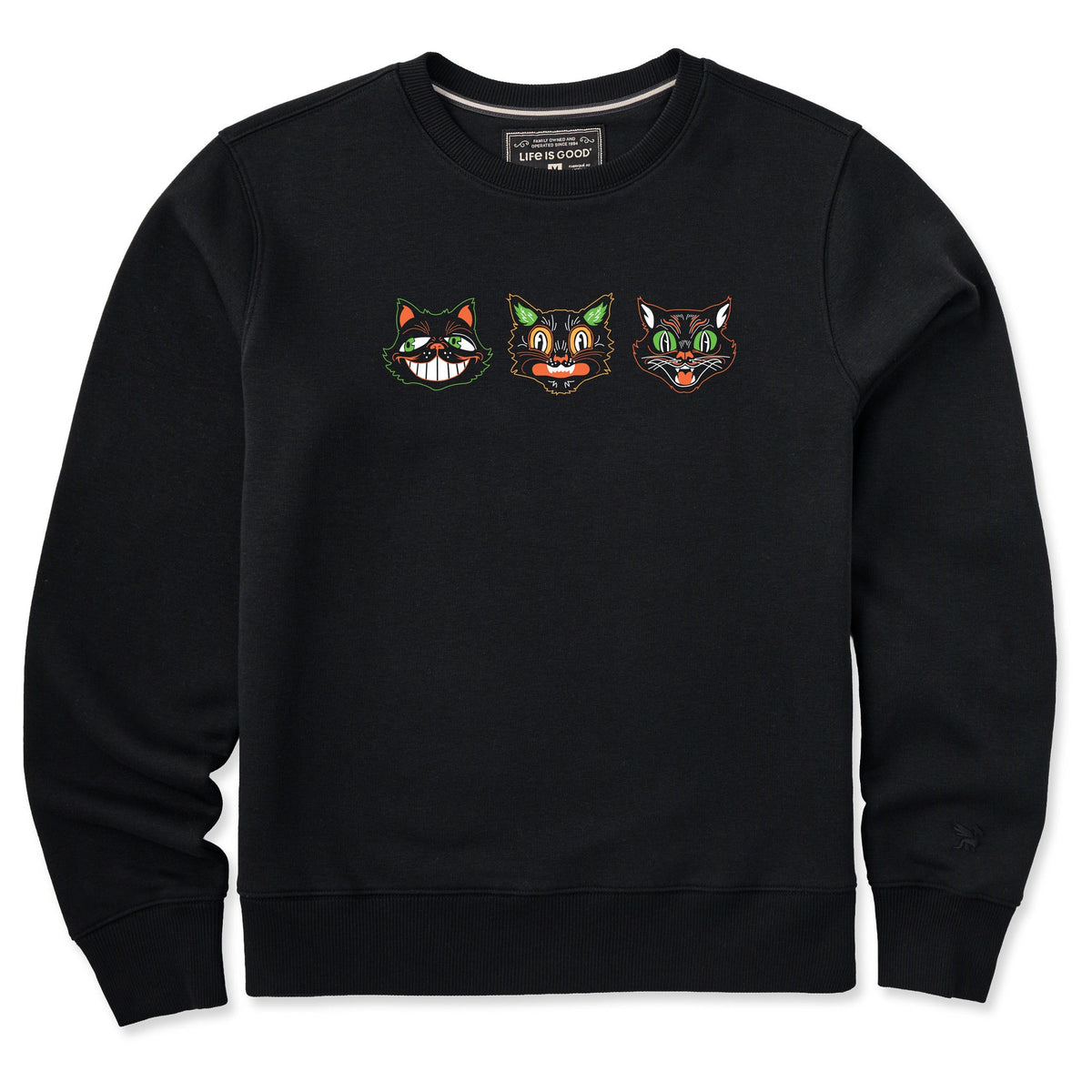 Women's Retro Halloween Cats Good Vibes Crew