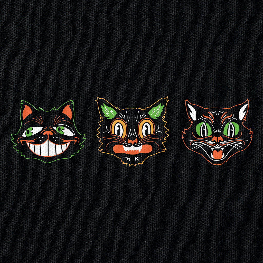 Women's Retro Halloween Cats Good Vibes Crew