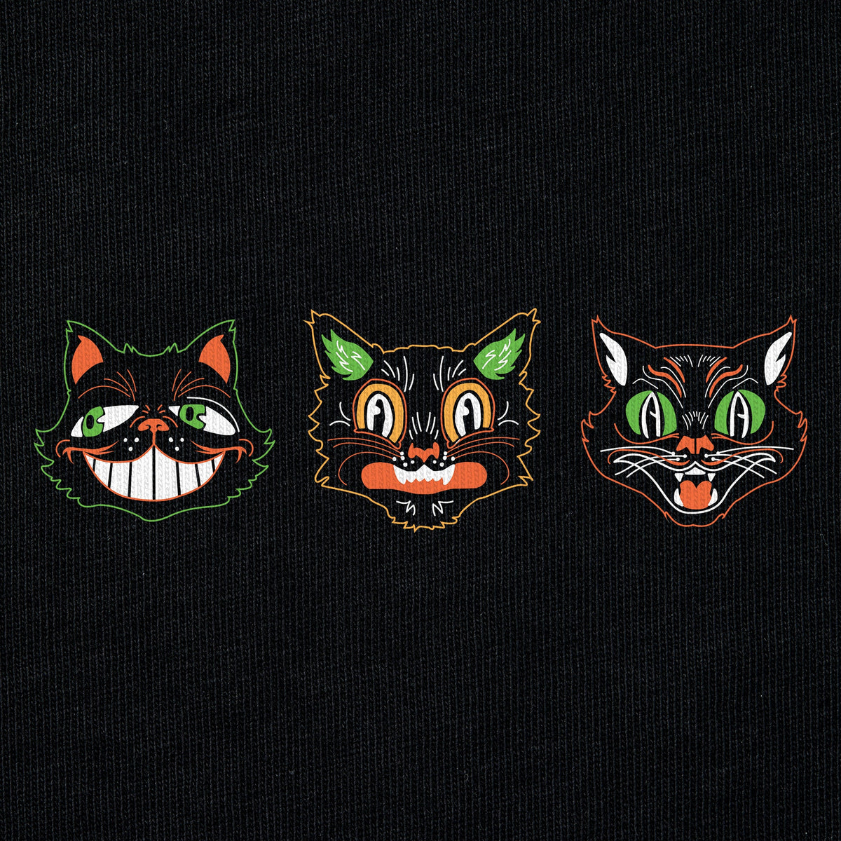 Women's Retro Halloween Cats Good Vibes Crew