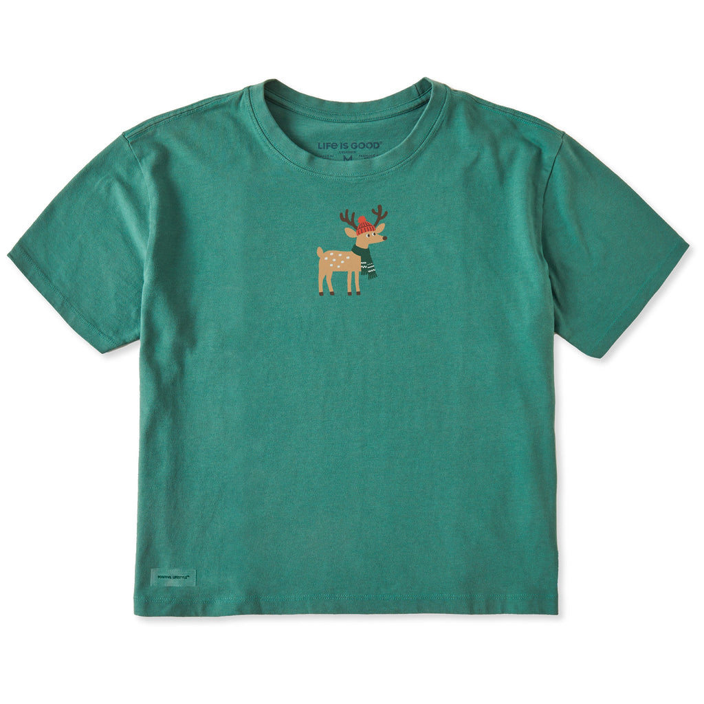 Women's Cozy Deer Short Sleeve Crusher Boxy Tee