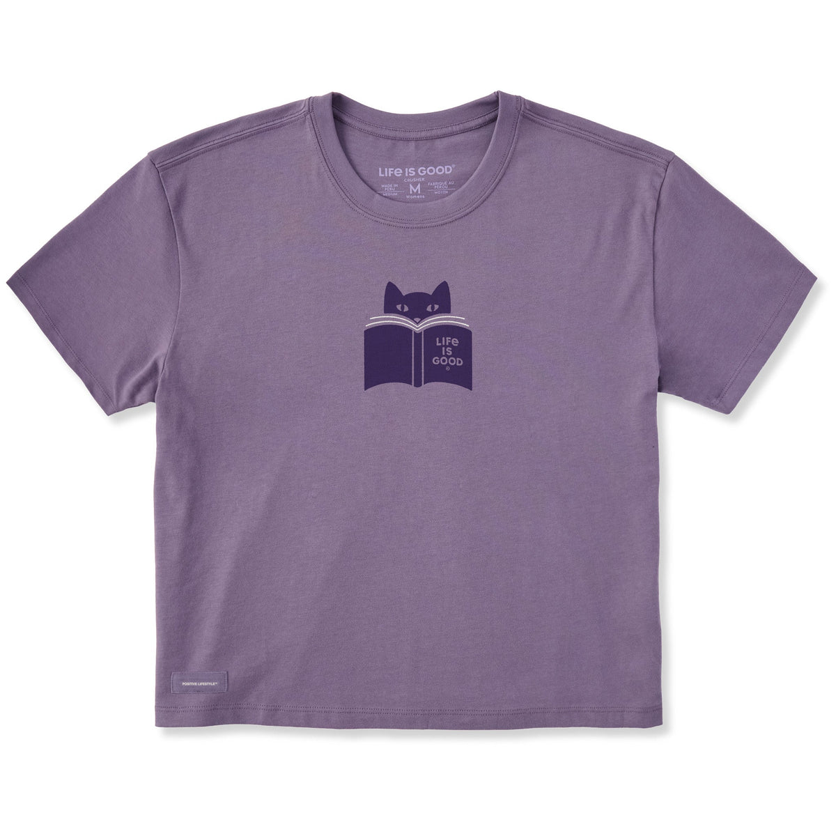 Women's Cat Reading Short Sleeve Crusher Boxy Tee product image 1